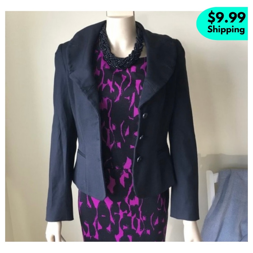 ELIE TAHARI Shawl-collared Fitted Black Blazer, 8